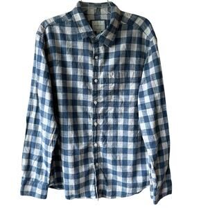 American Eagle Buffalo Plaid Button Down Shirt Cotton Blue Cream Men's L Preppy